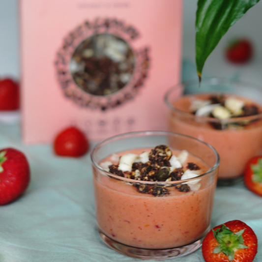 Strawberry gazpacho with Cocoa Power granola