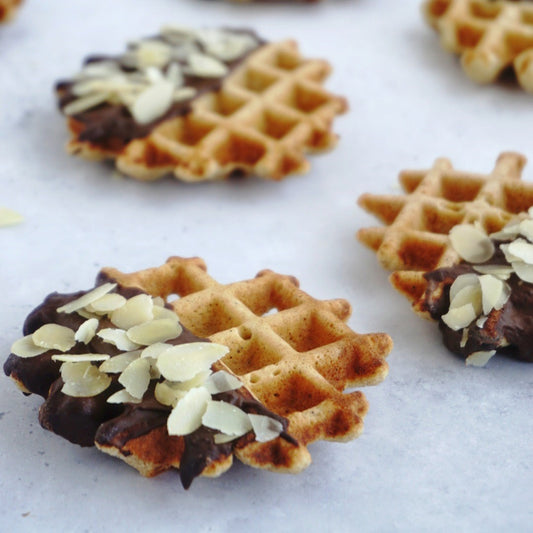 Waffles with a twist: chocolate, almond & vanilla 