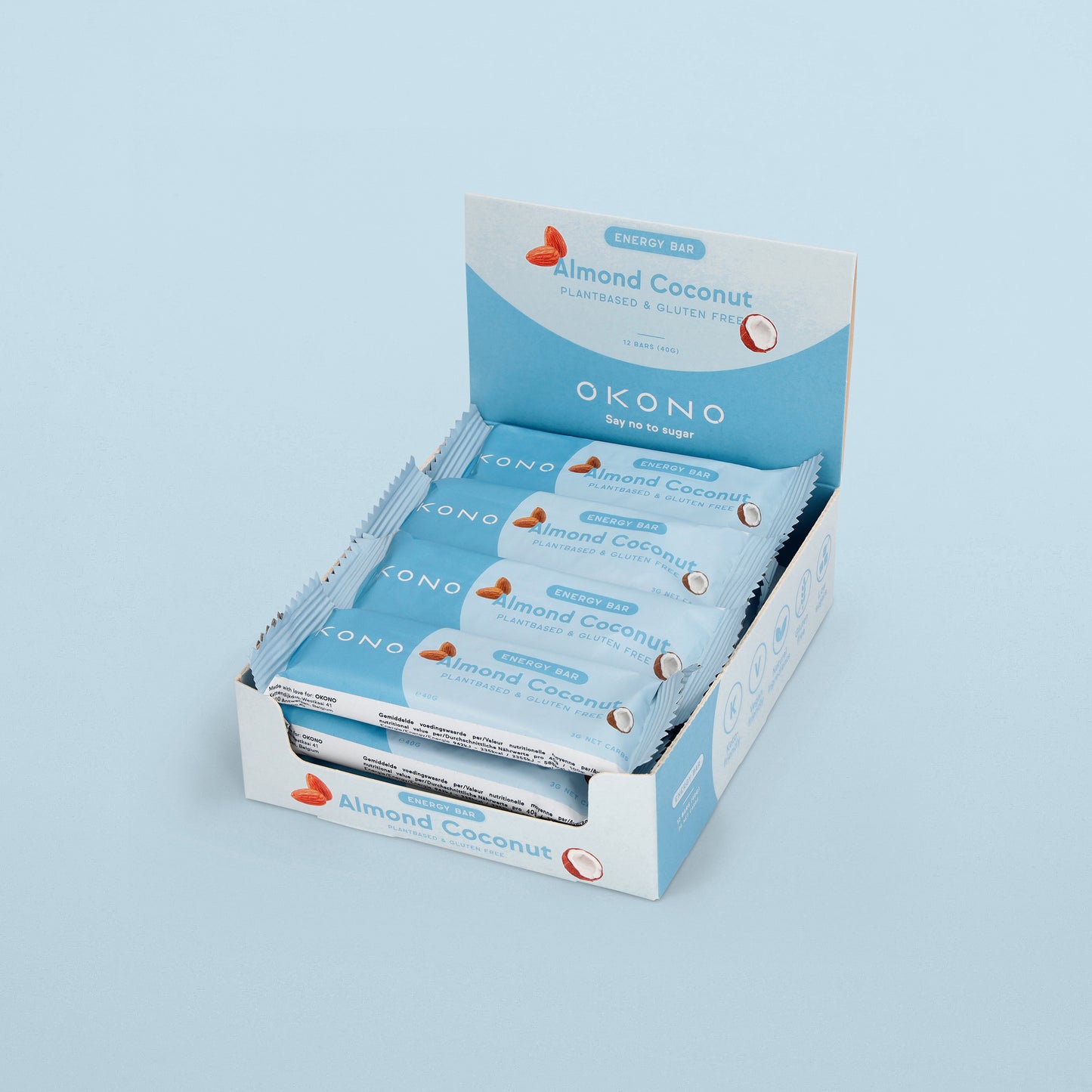 OKONO Energy Bar Box (12 bars of 40g) - Almond Coconut - Plantbased & Gluten Free