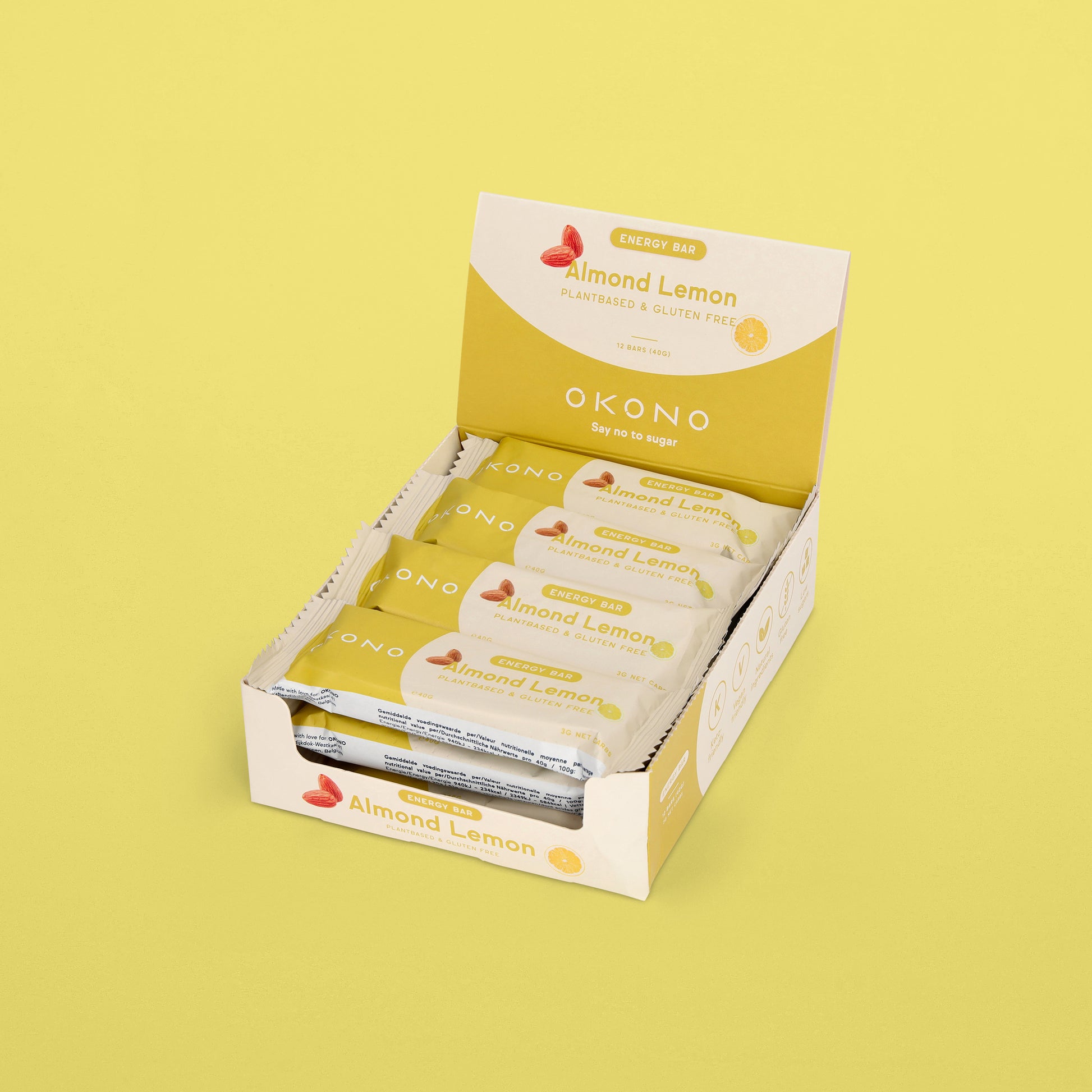 OKONO Energy Bar Box (12 bars of 40g) - Almond Lemon - Plantbased & Gluten Free