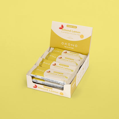 OKONO Energy Bar Box (12 bars of 40g) - Almond Lemon - Plantbased & Gluten Free