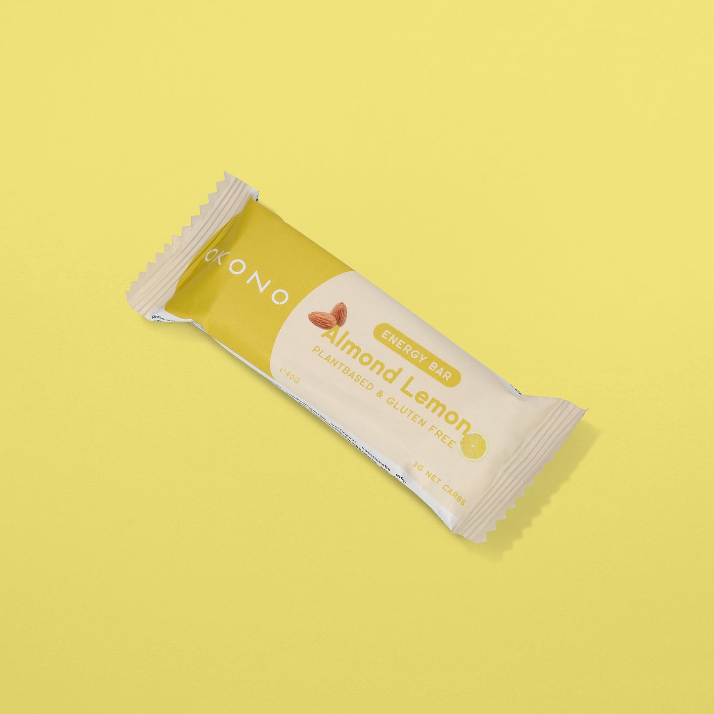 OKONO Energy Bar (40g, 3g net carbs) - Almond Lemon - Plantbased & Gluten Free