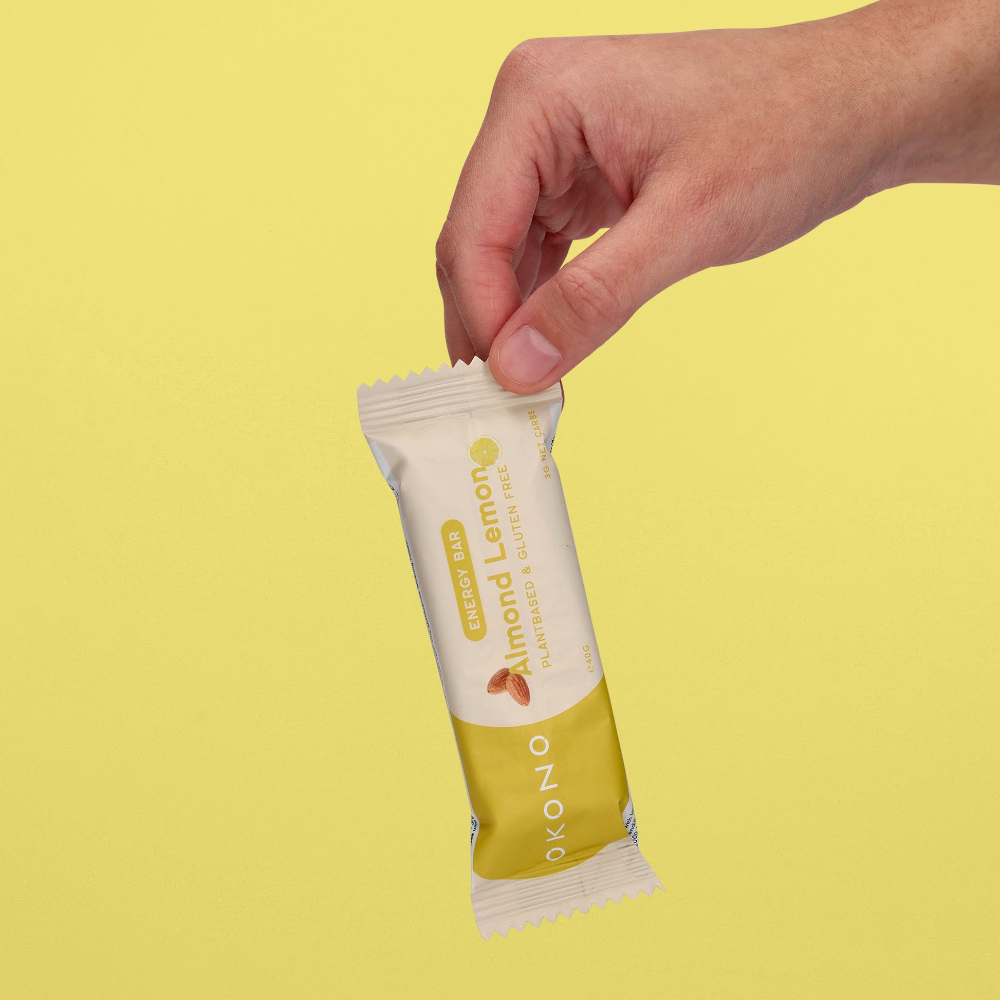OKONO Energy Bar (40g, 3g net carbs) - Almond Lemon - Plantbased & Gluten Free