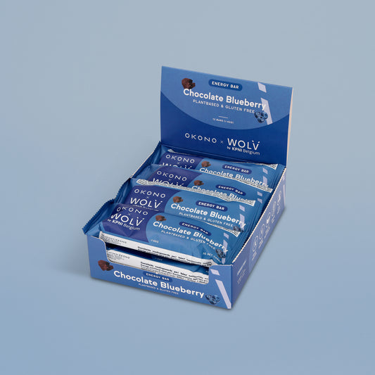OKONO & WOLV by KPNI Belgium Energy Bar Box (12 bars of 40g) - Chocolate Blueberry - Plantbased & Gluten Free