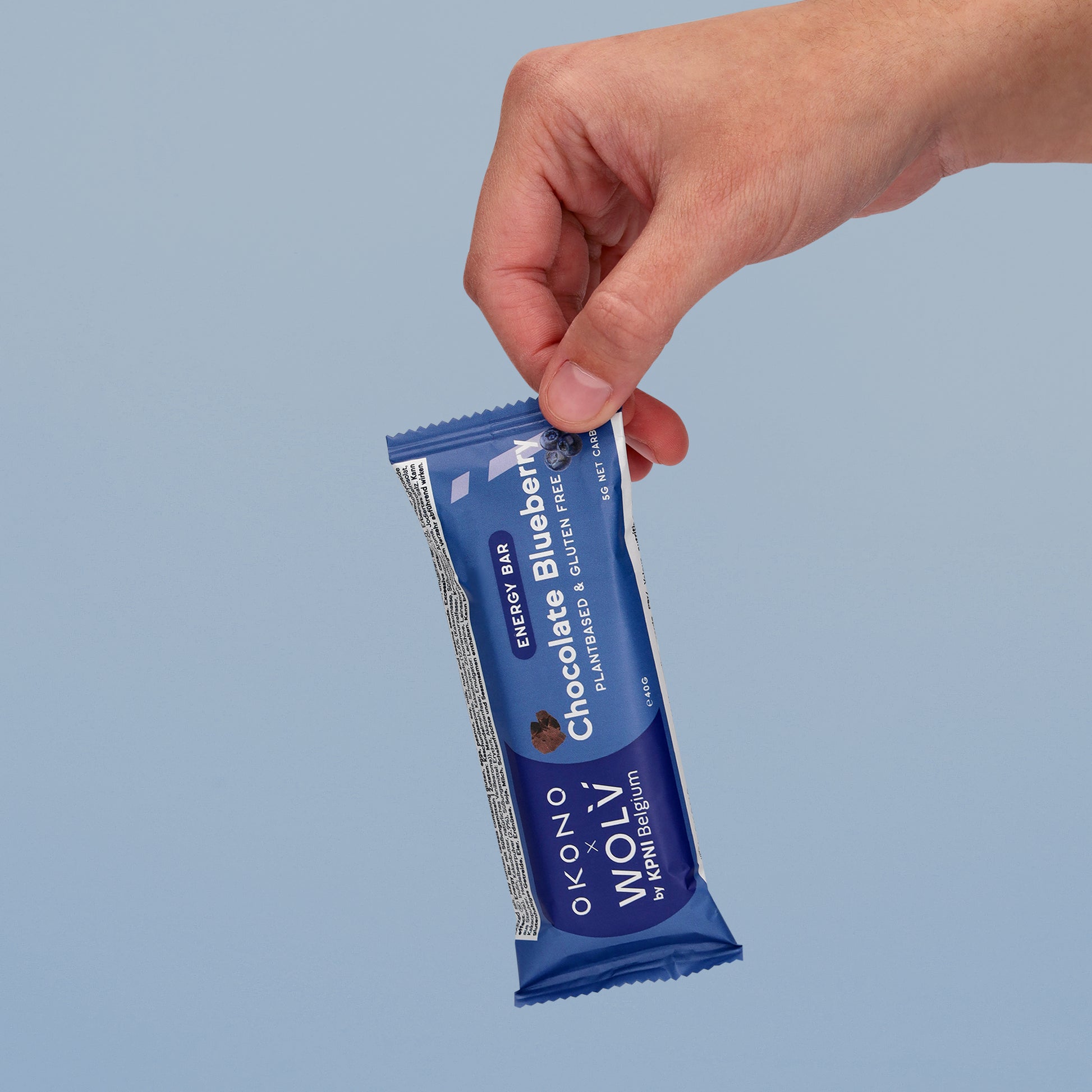 OKONO & WOLV by KPNI Belgium Energy Bar (40g, 5g net carbs) - Chocolate Blueberry - Plantbased & Gluten Free