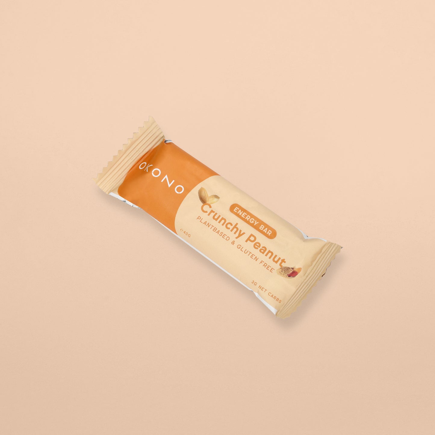 OKONO Energy Bar (40g, 3g net carbs) - Crunchy Peanut - Plantbased & Gluten Free