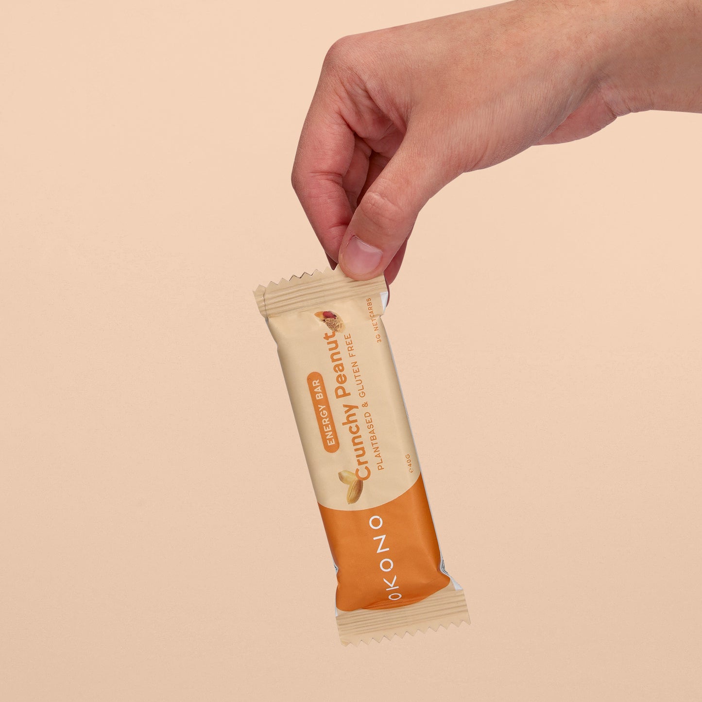 OKONO Energy Bar (40g, 3g net carbs) - Crunchy Peanut - Plantbased & Gluten Free