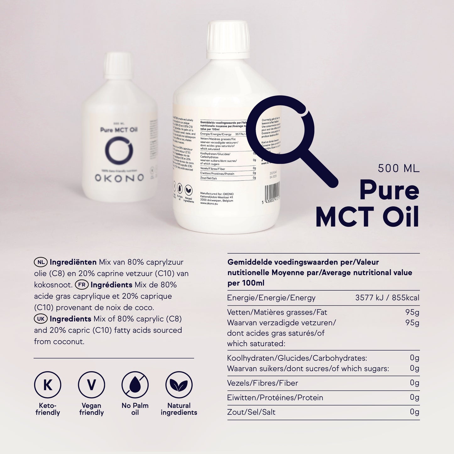 OKONO Pure MCT Oil 500ml - 100% keto friendly nutrition - Infographic