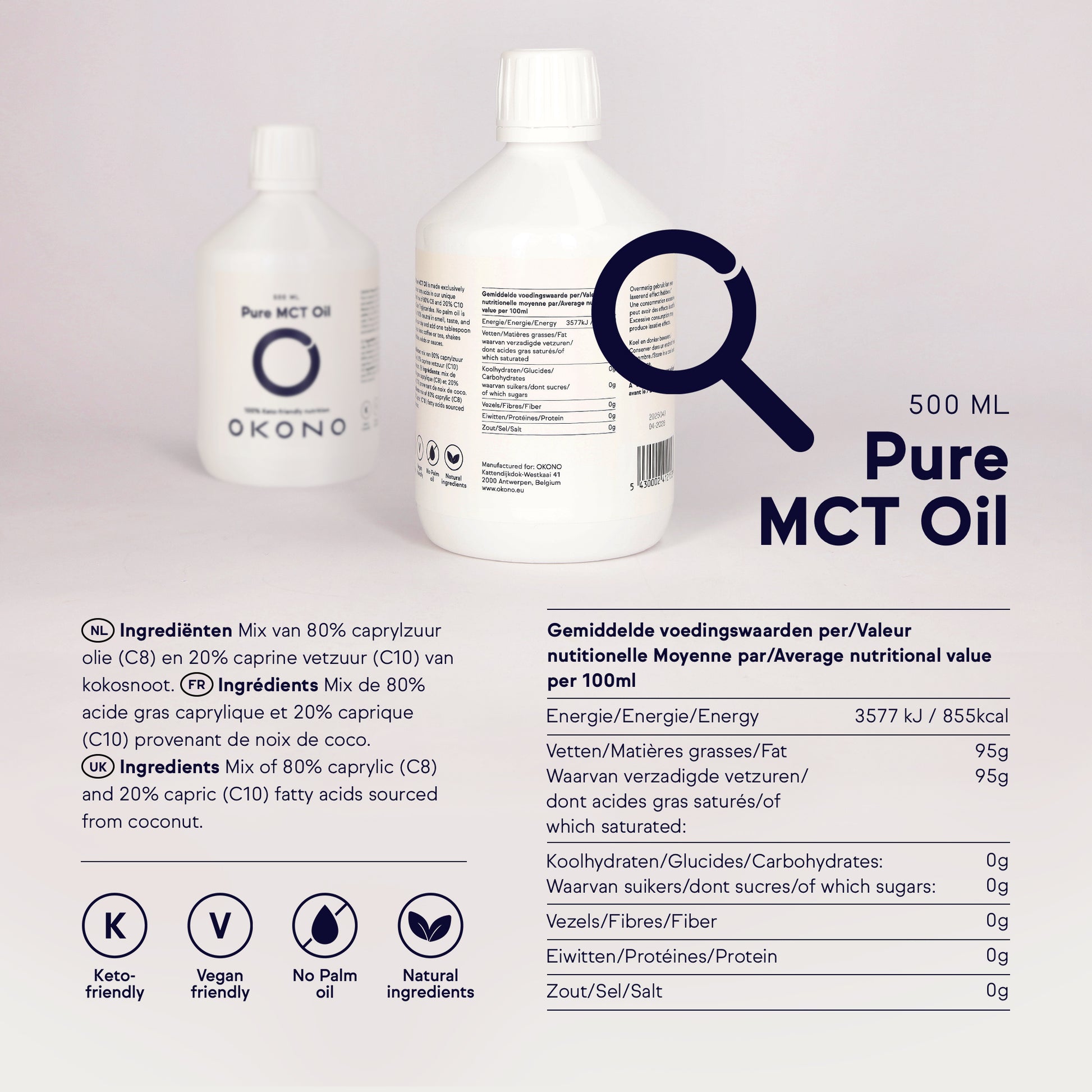 OKONO Pure MCT Oil 500ml - 100% keto friendly nutrition - Infographic
