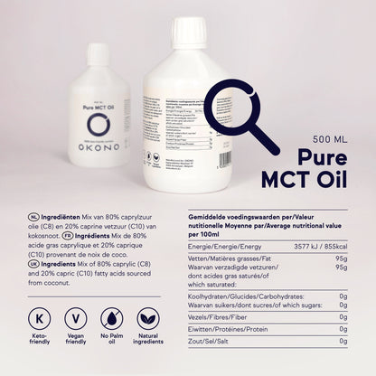 OKONO Pure MCT Oil 500ml - 100% keto friendly nutrition - Infographic