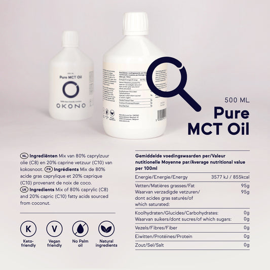 OKONO Pure MCT Oil 500ml - 100% keto friendly nutrition - Infographic
