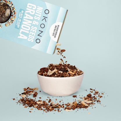 Granola OKONO Noix & Graines - No Nuts No Glory - Amande Noix de pécan - Dans un bol