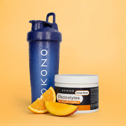 OKONO Shaker - Plastic Blue (600ml) - Electrolytes Orange Mango
