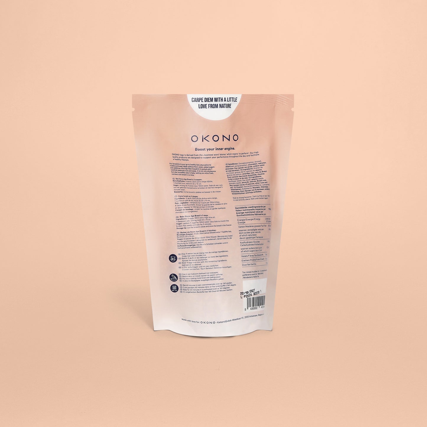 OKONO Stone Age Bread Breadmix (450g) - Packaging backside